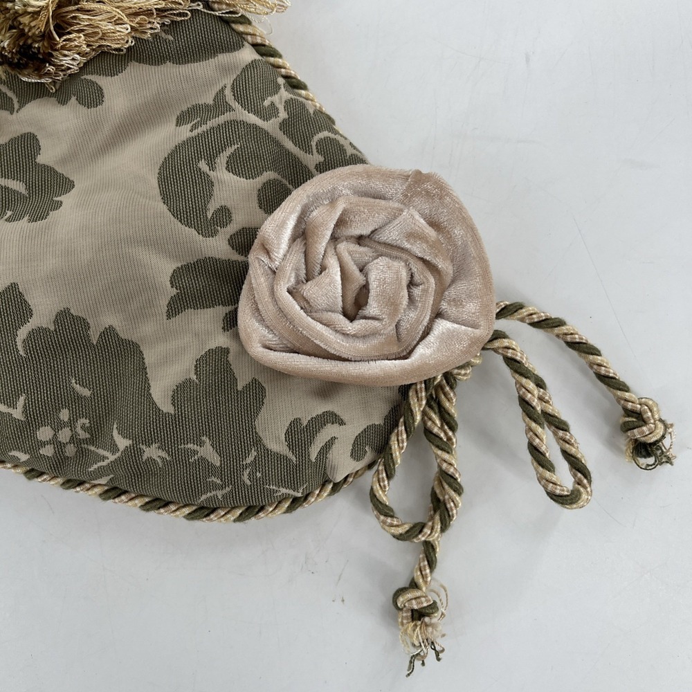 Victorian Luxury Christmas Stocking Fabric Brocade Rich Beige Velvet Tassels 23" - Picture 6 of 9